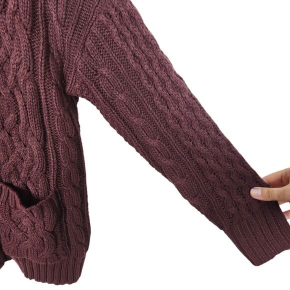 SKULL CASHMERE Sweater Womens Medium Maroon Chunky Knit Shawl Grandpa Cardigan - Picture 4 of 10